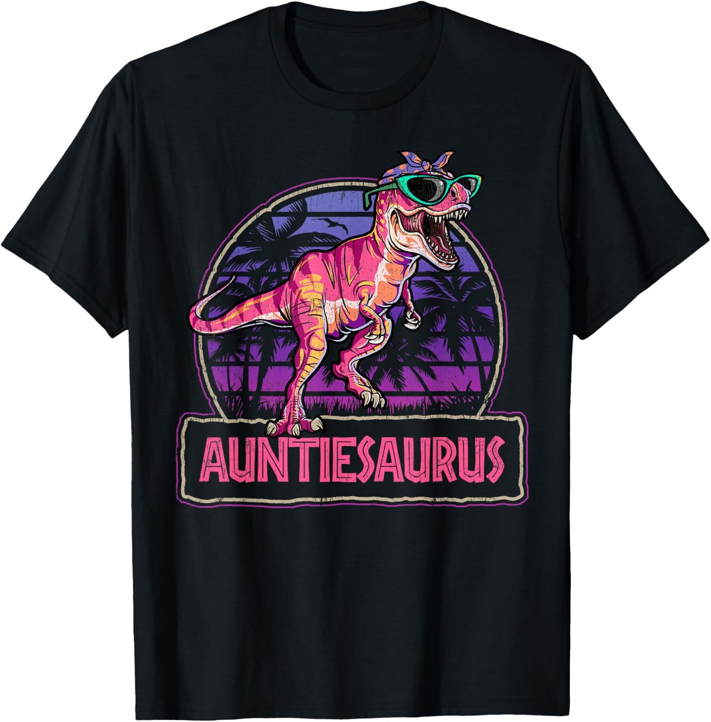 Auntiesaurus T Rex Dinosaur Auntie Saurus Family Matching T-Shirt - T-Shirt | Black