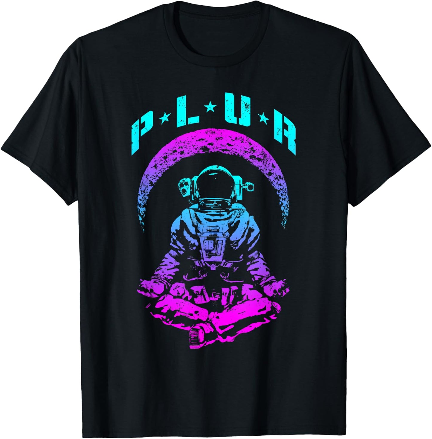 PLUR Peace Love Unity Respect Techno Rave EDM Astronaut T-Shirt - T-Shirt | Black