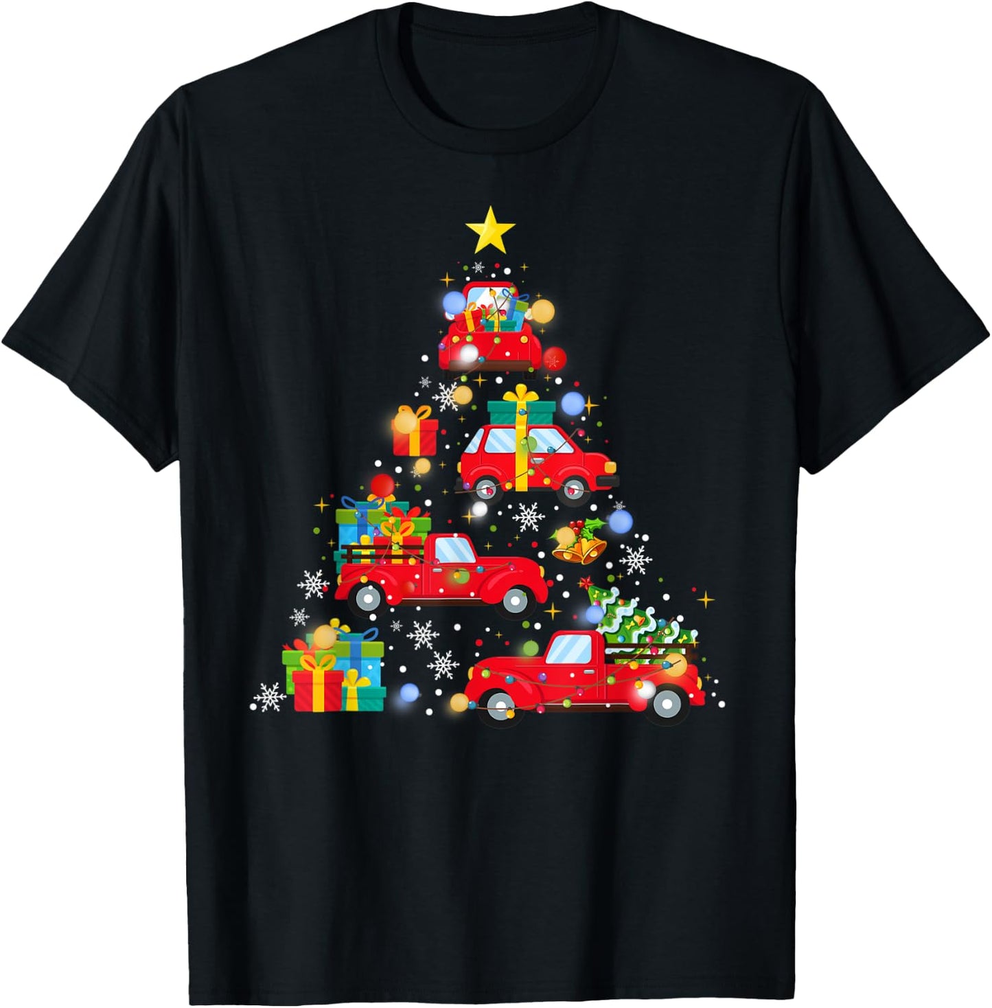Funny Red Car Truck Christmas Tree Cute Xmas Ornament Décor T-Shirt - T-Shirt | Black