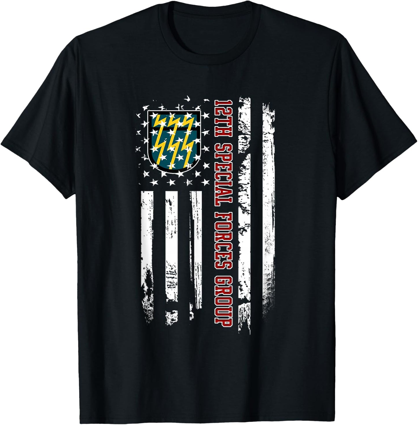 12th Special Forces Group Veteran USA Flag Veterans Day Xmas Women Men T-Shirt - T-Shirt | Black