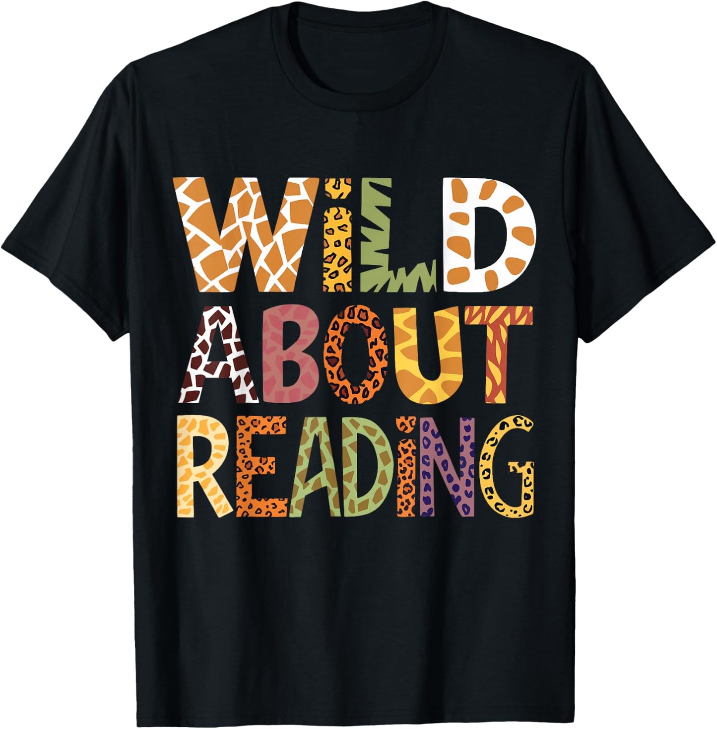 Wild About Reading Book Animal Children's Book Lover Teacher T-Shirt - T-Shirt | Black