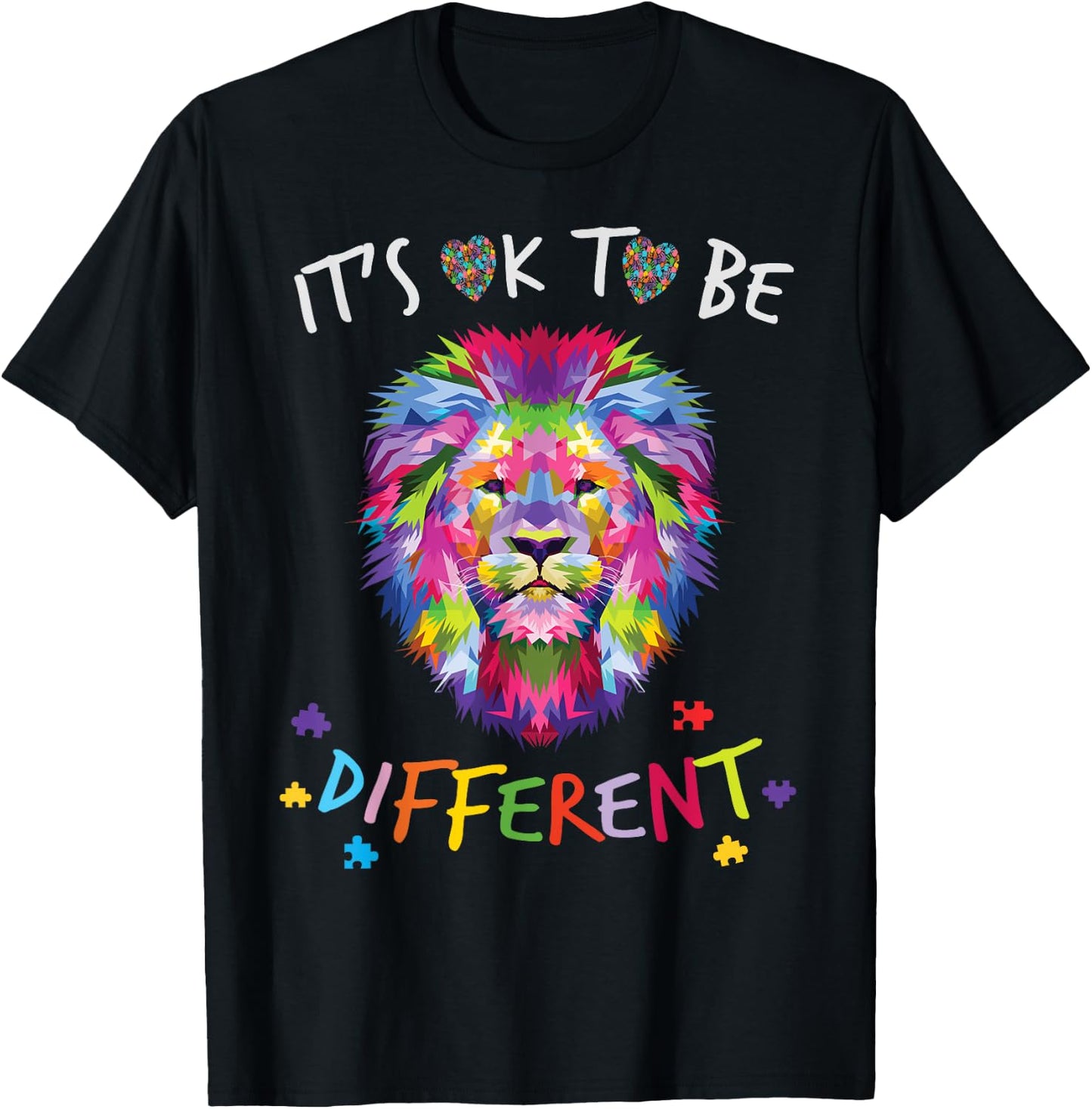 It's OK to be different Colorful Lion Autism Awareness month T-Shirt - T-Shirt | Black