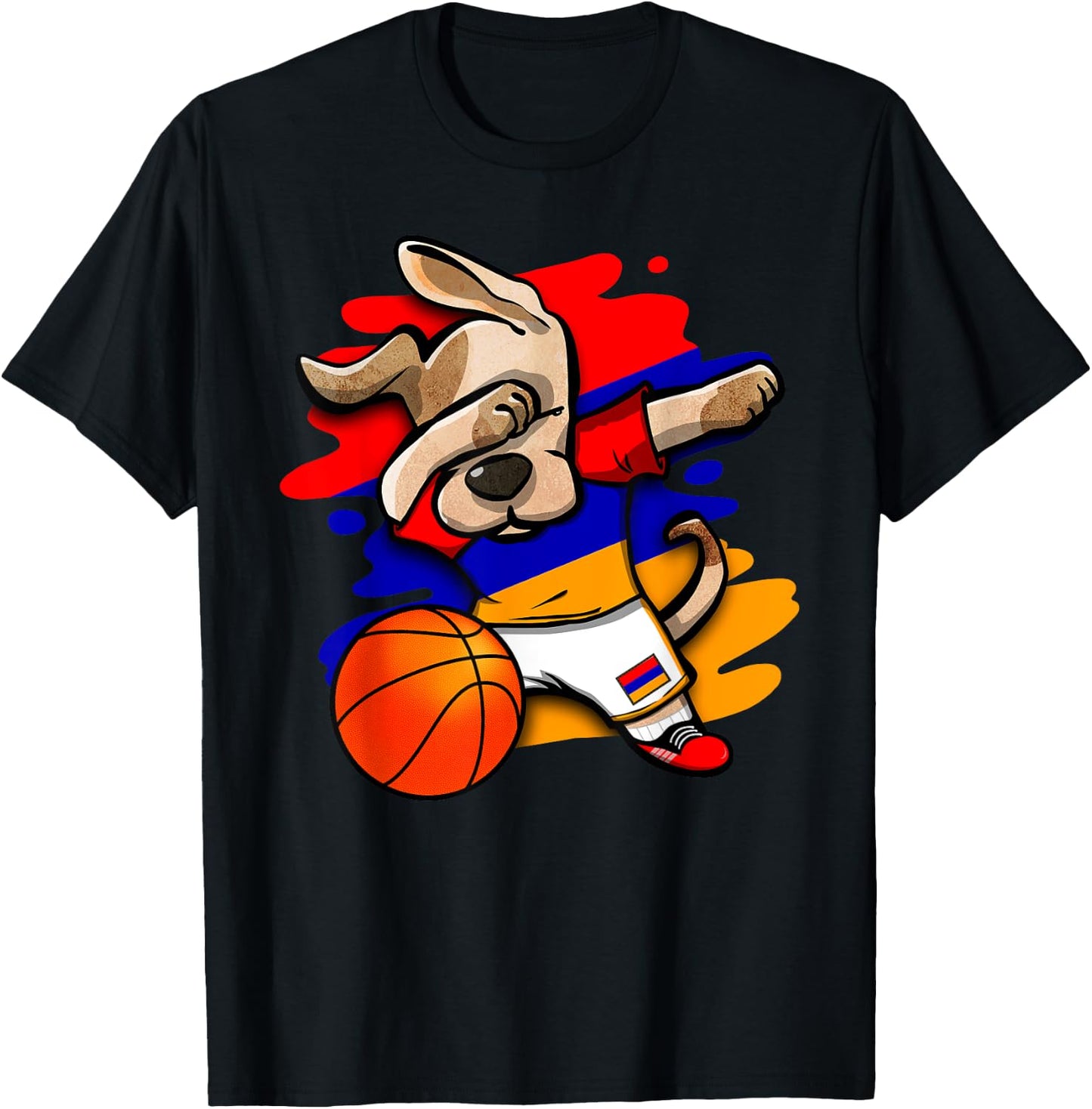 Dabbing Dog Armenia Basketball Fans Jersey Armenian Flag T-Shirt - T-Shirt | Black