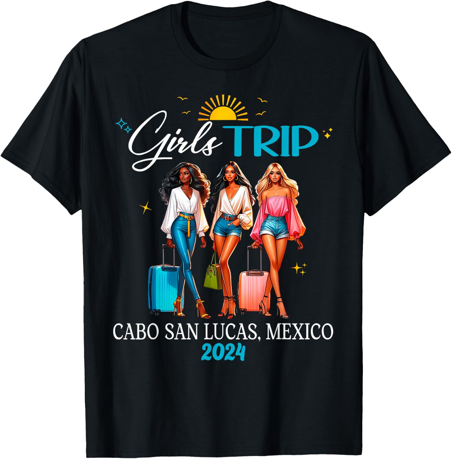 Girls Trip Mexico Cabo Cancun Punta Cana Black Women Trip T-Shirt - T-Shirt | Black