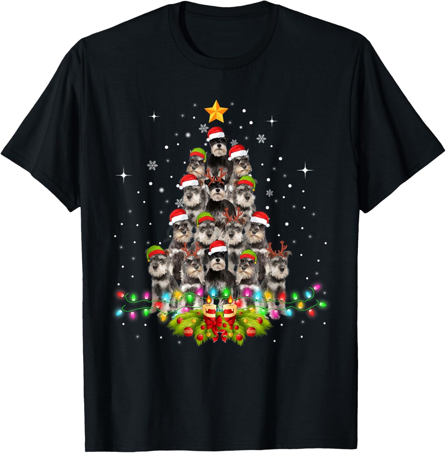 Schnauzer Dogs Tree Christmas Sweater Xmas Pet Animal Dog Women Kids T-Shirt - T-Shirt | Black