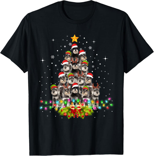 Schnauzer Dogs Tree Christmas Sweater Xmas Pet Animal Dog Women Kids T-Shirt - T-Shirt | Black