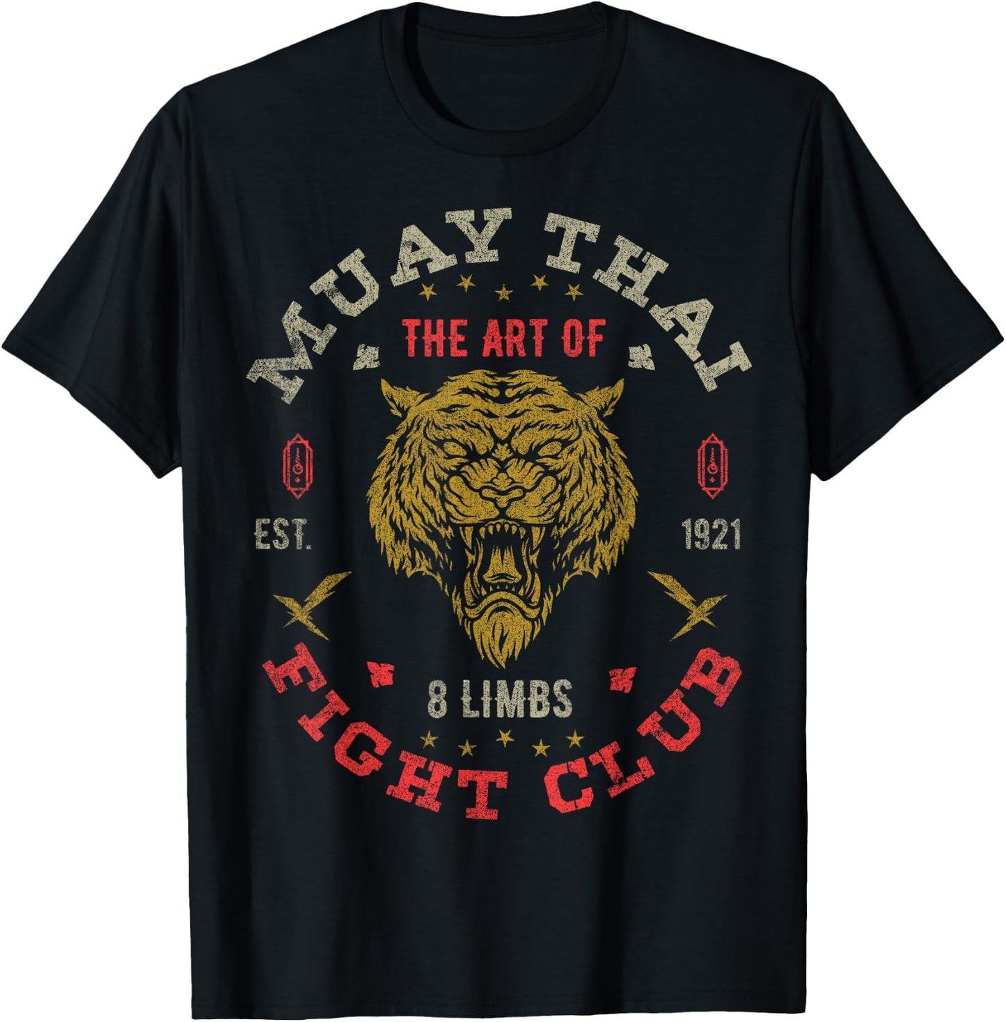 Muay Thai Fighter Vintage Twin Tiger Art of 8 Limbs T-Shirt - T-Shirt | Black