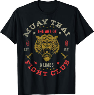 Muay Thai Fighter Vintage Twin Tiger Art of 8 Limbs T-Shirt - T-Shirt | Black