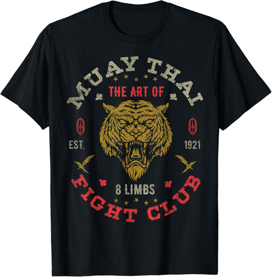 Muay Thai Fighter Vintage Twin Tiger Art of 8 Limbs T-Shirt - T-Shirt | Black