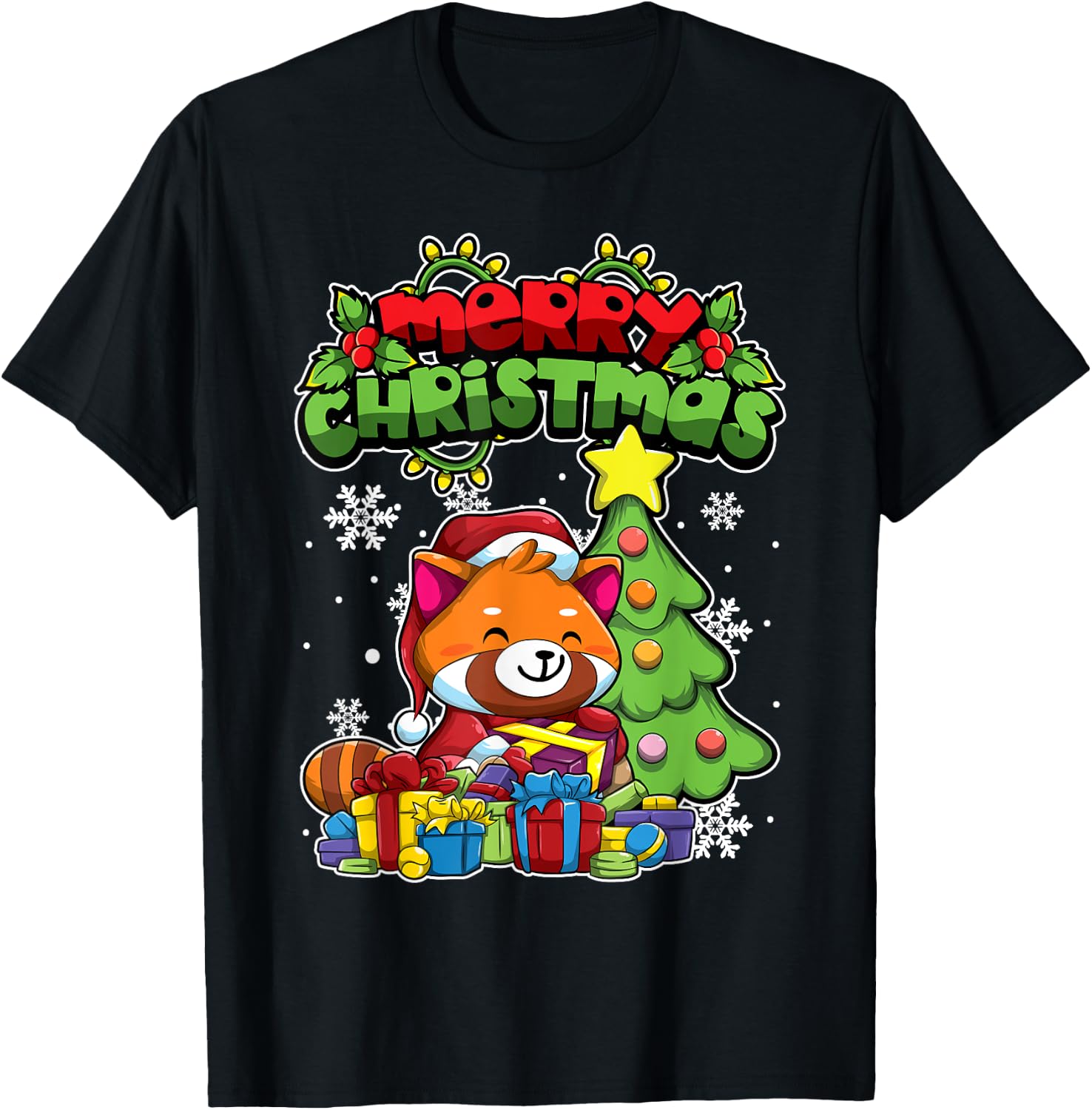 Merry Christmas Animals - Xmas Red Panda T-Shirt - T-Shirt | Black