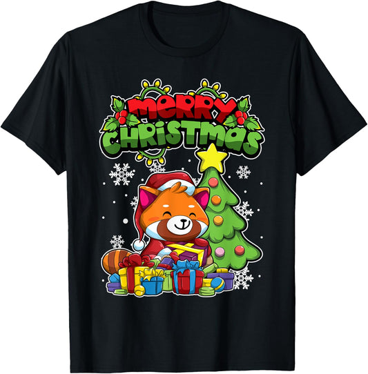 Merry Christmas Animals - Xmas Red Panda T-Shirt - T-Shirt | Black