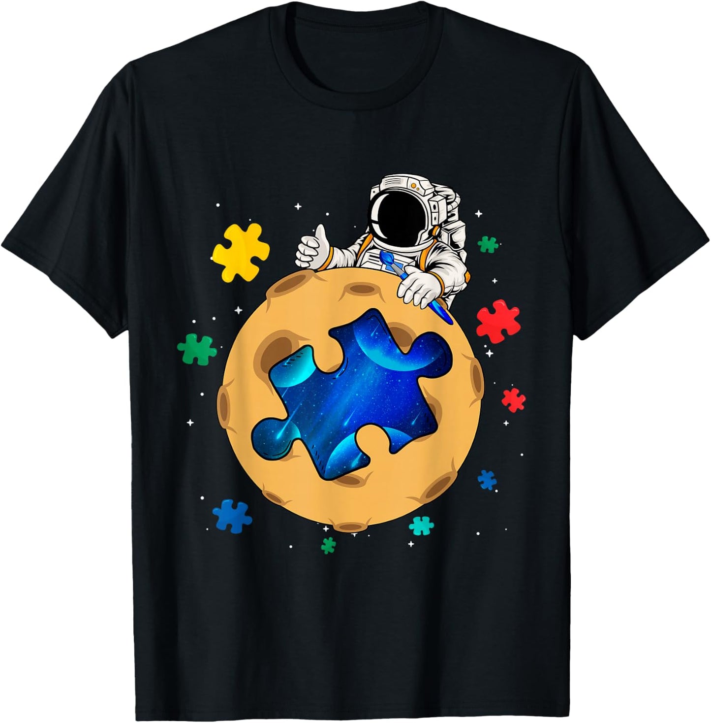 Promote Awareness of Autism Space Astronaut Puzzle Planet T-Shirt - T-Shirt | Black