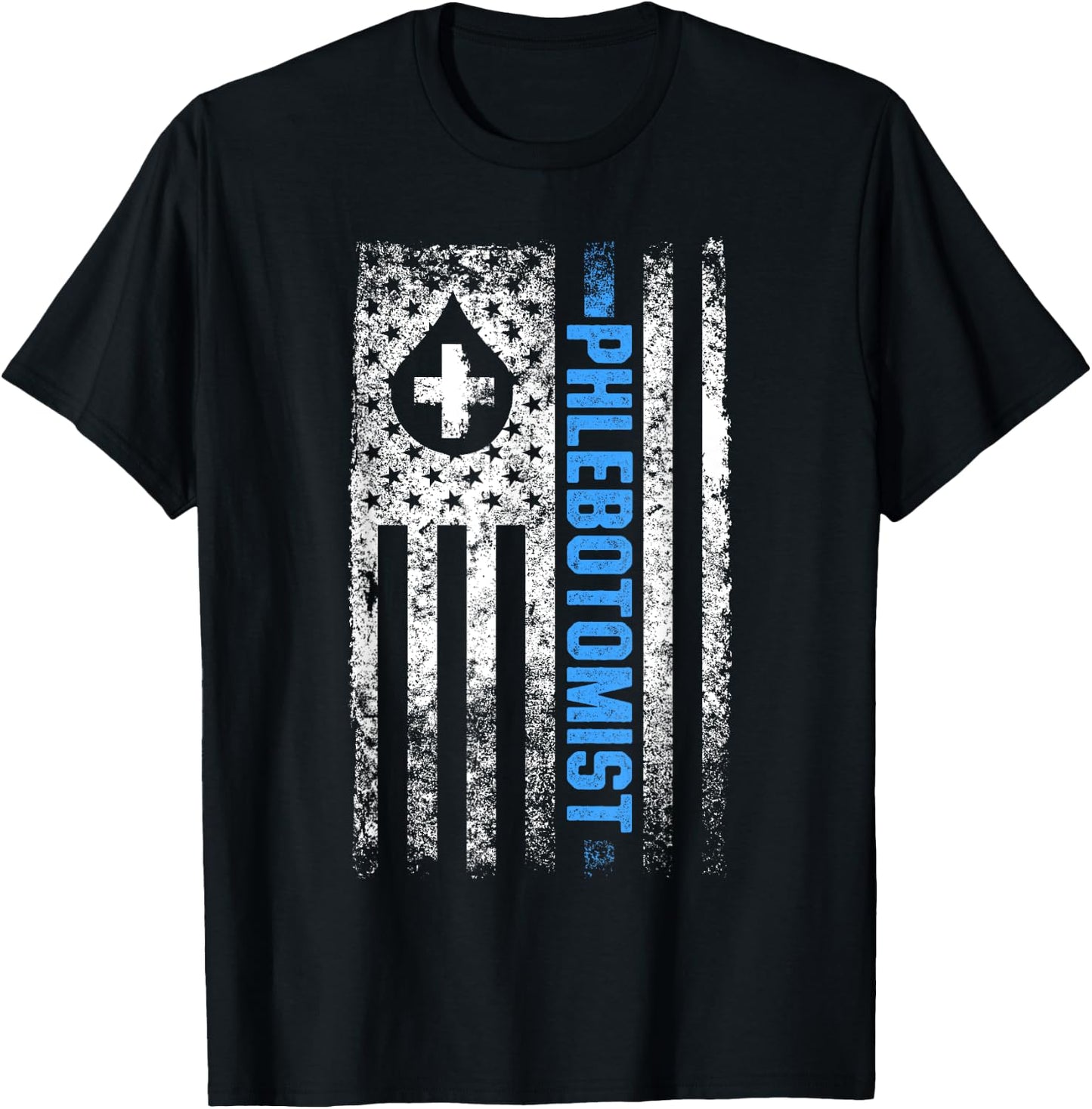 Phlebolyse Krankenschwester Analyse Vene Geschenk US Flag Phlebotomy Phlebotomic Blood Doctor T-Shirt - T-Shirt | Black