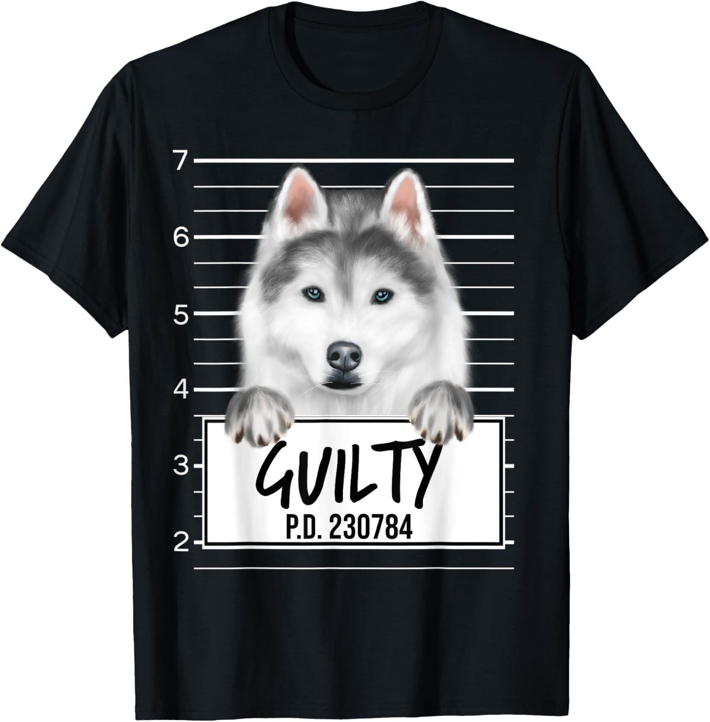 Funny Siberian Husky Mugshot Guilty Dog T-Shirt - T-Shirt | Black