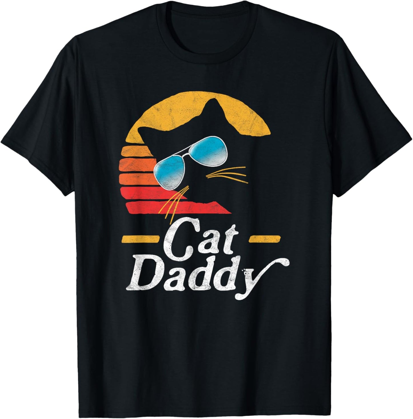 Cat Daddy Vintage 80s Style Cat Retro Sunglasses Distressed T-Shirt - T-Shirt | Black