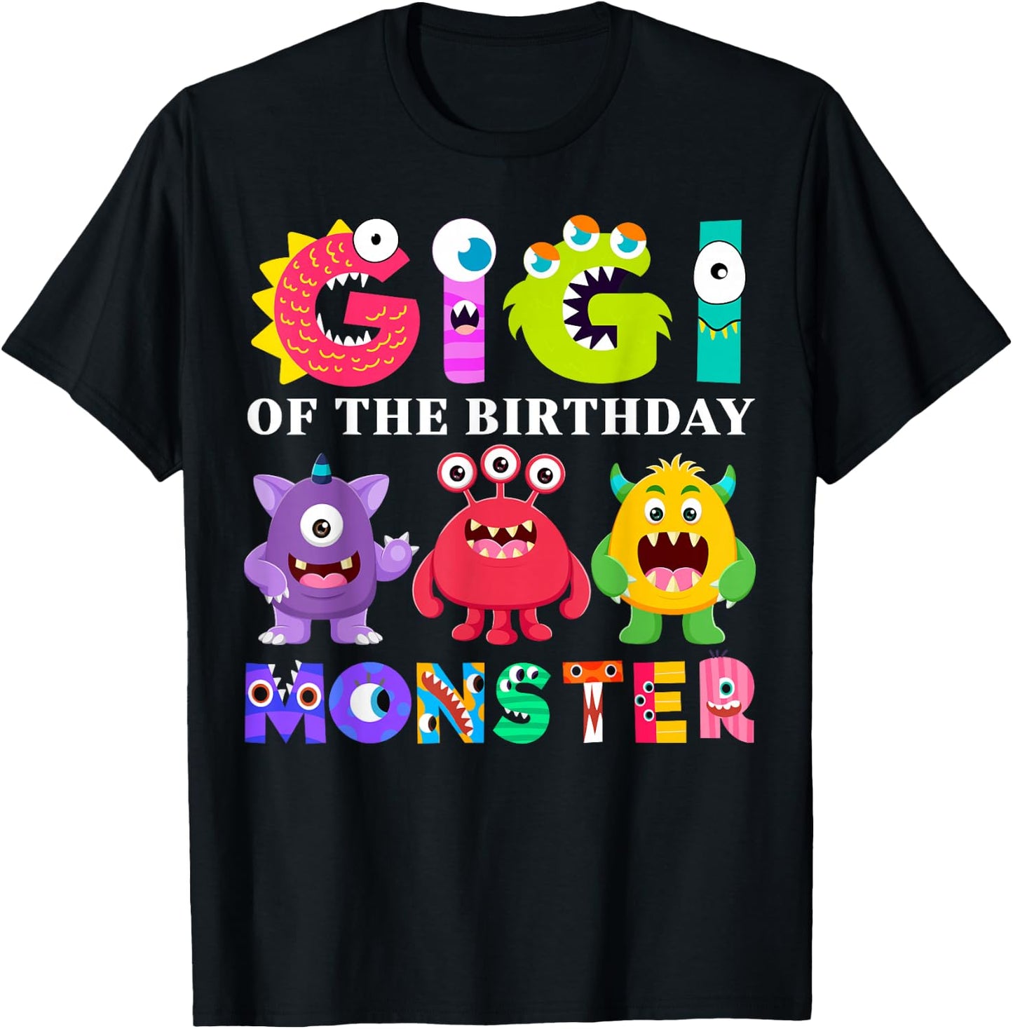 Gigi Little Monster Kids 1st Birthday Party Family Monster T-Shirt - T-Shirt | Black