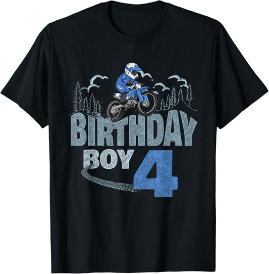 4th Birthday Boy Dirt Bike Motocross 4 Years Old Bday T-Shirt - T-Shirt | Black