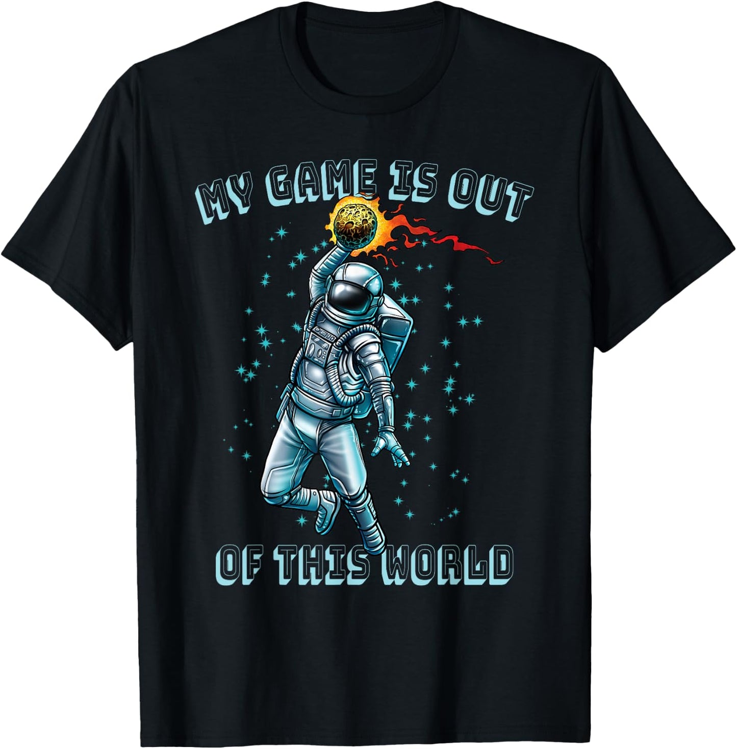 Astronaut Basketball Dunk Outer Space Game Out of This World T-Shirt - T-Shirt | Black