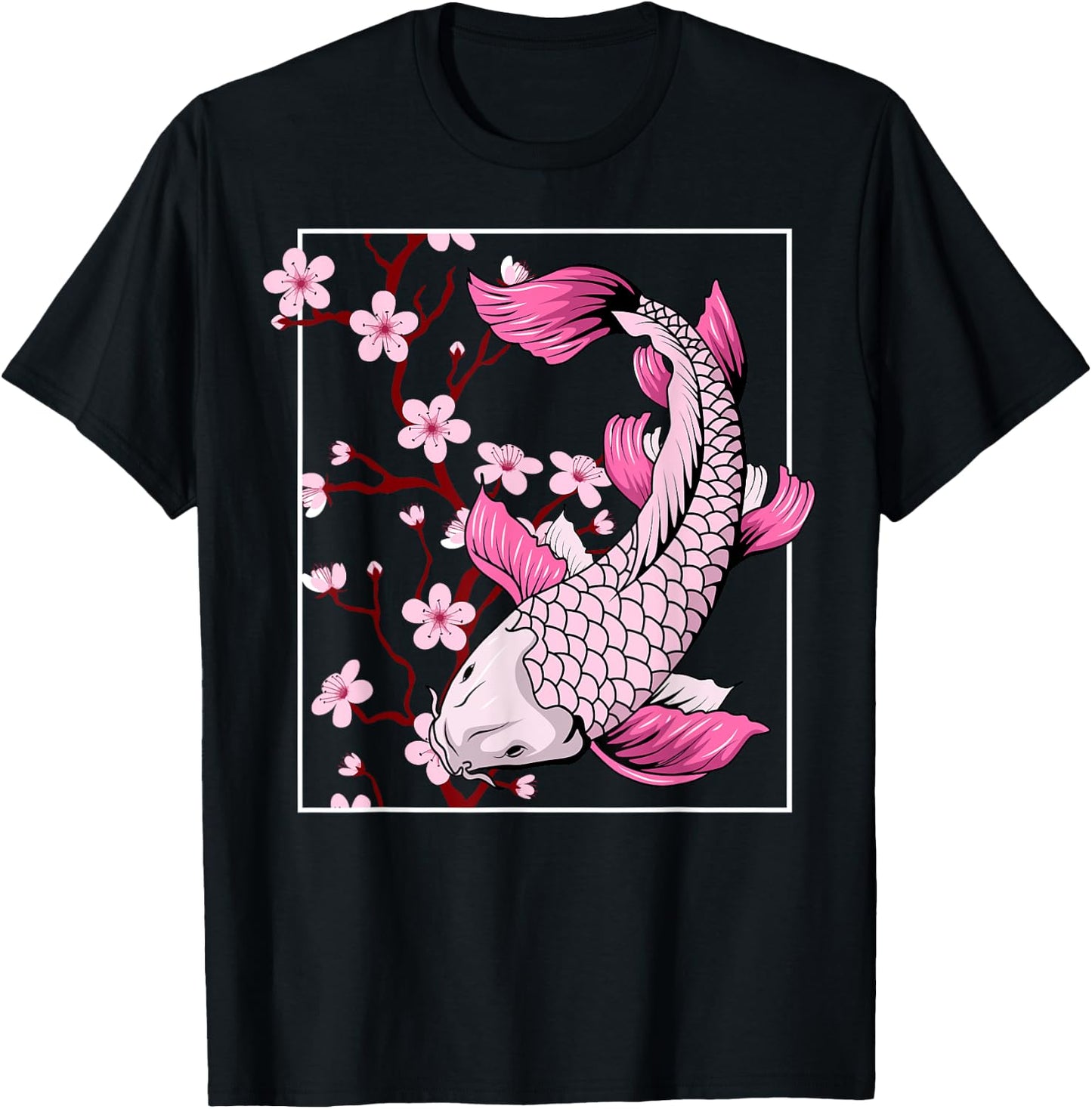 Vintage Sakura Blossom Flower Koi Fish T-Shirt - T-Shirt | Black