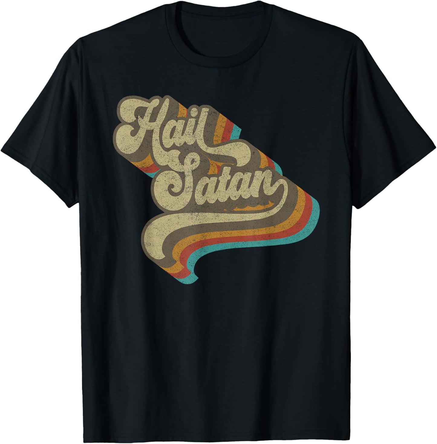 Hail Satan - Cool Vintage 70s Satanic Evil Magic Lucifer 666 T-Shirt - T-Shirt | Black