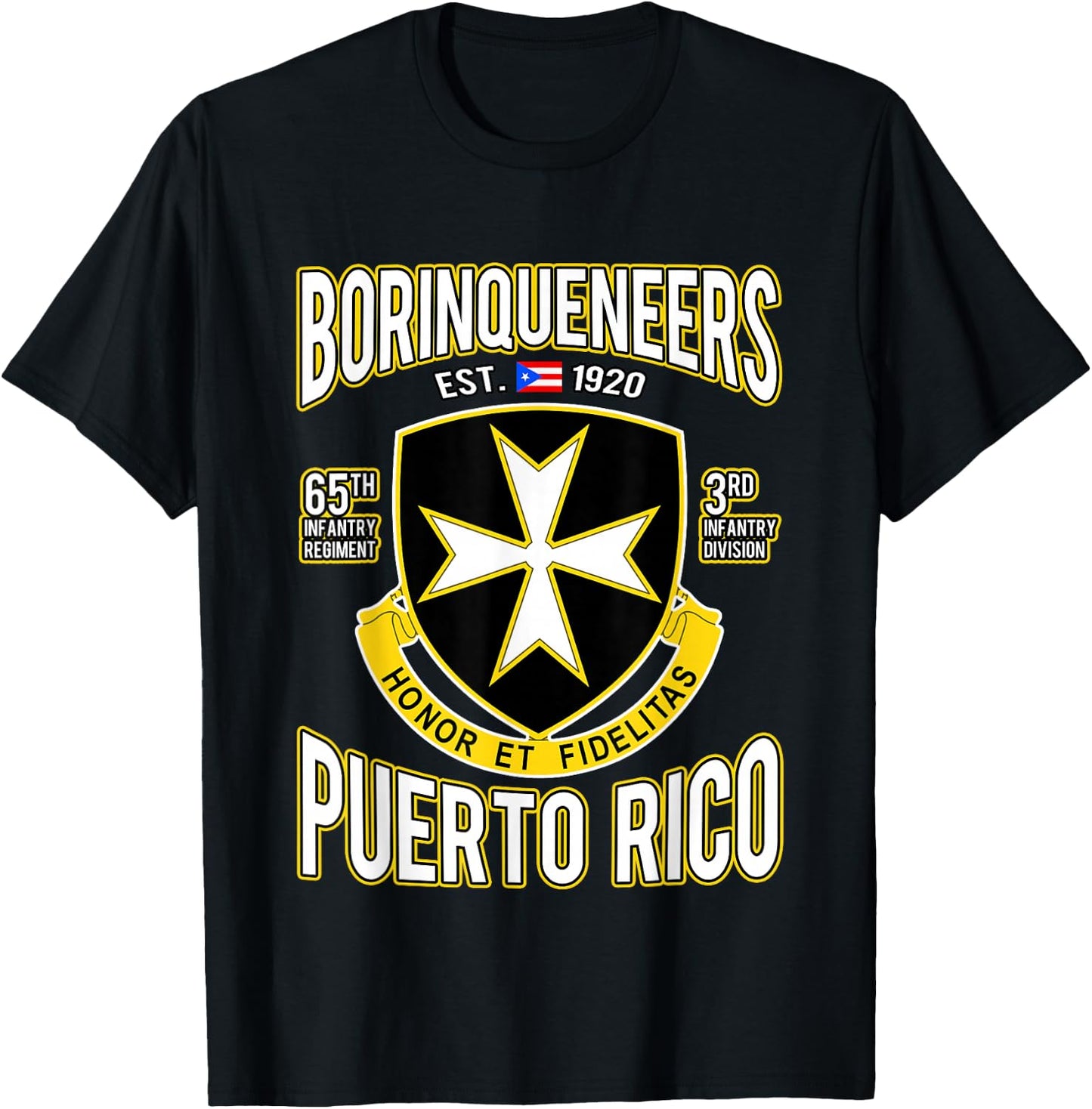 Borinqueneers Puerto Rico Flag Honor Et Fidelitas Gift T-Shirt - T-Shirt | Black