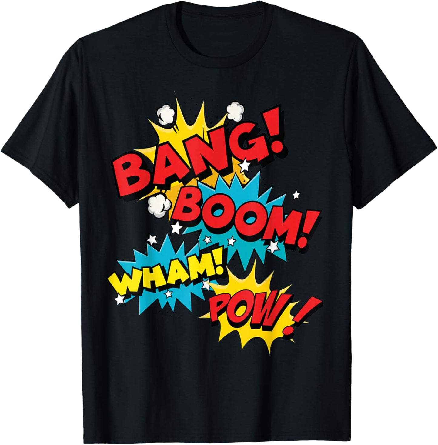 Bang Boom Wham Pow Comic Sound Effect Design T-Shirt - T-Shirt | Black
