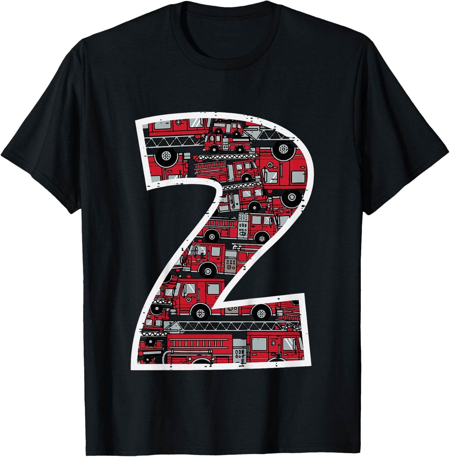 Kids 2nd Birthday 2 Firetrucks Firefighter Fireman Bday Boys Kids T-Shirt - T-Shirt | Black
