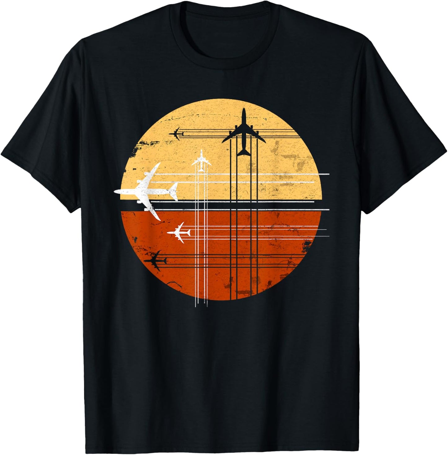 747 Sunrise Vintage Aircraft Retro Art AvGeek Pilot T-Shirt - T-Shirt | Black
