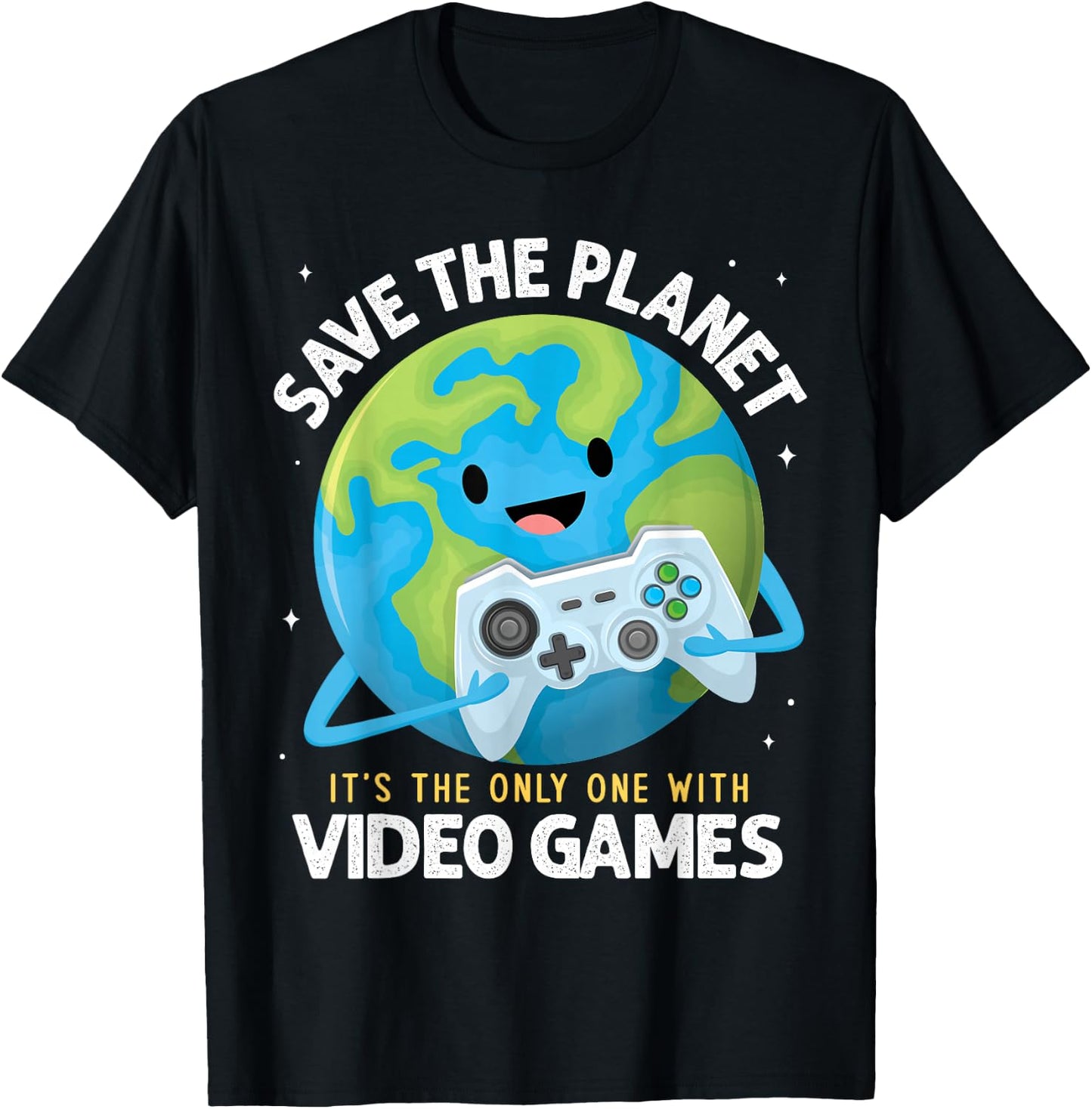 Earth Day Save the Planet Its the Only One with Video Games T-Shirt - T-Shirt | Black