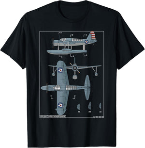 Vought OS2U Kingfisher American WW2 Floatplane Color Diagram T-Shirt - T-Shirt | Black