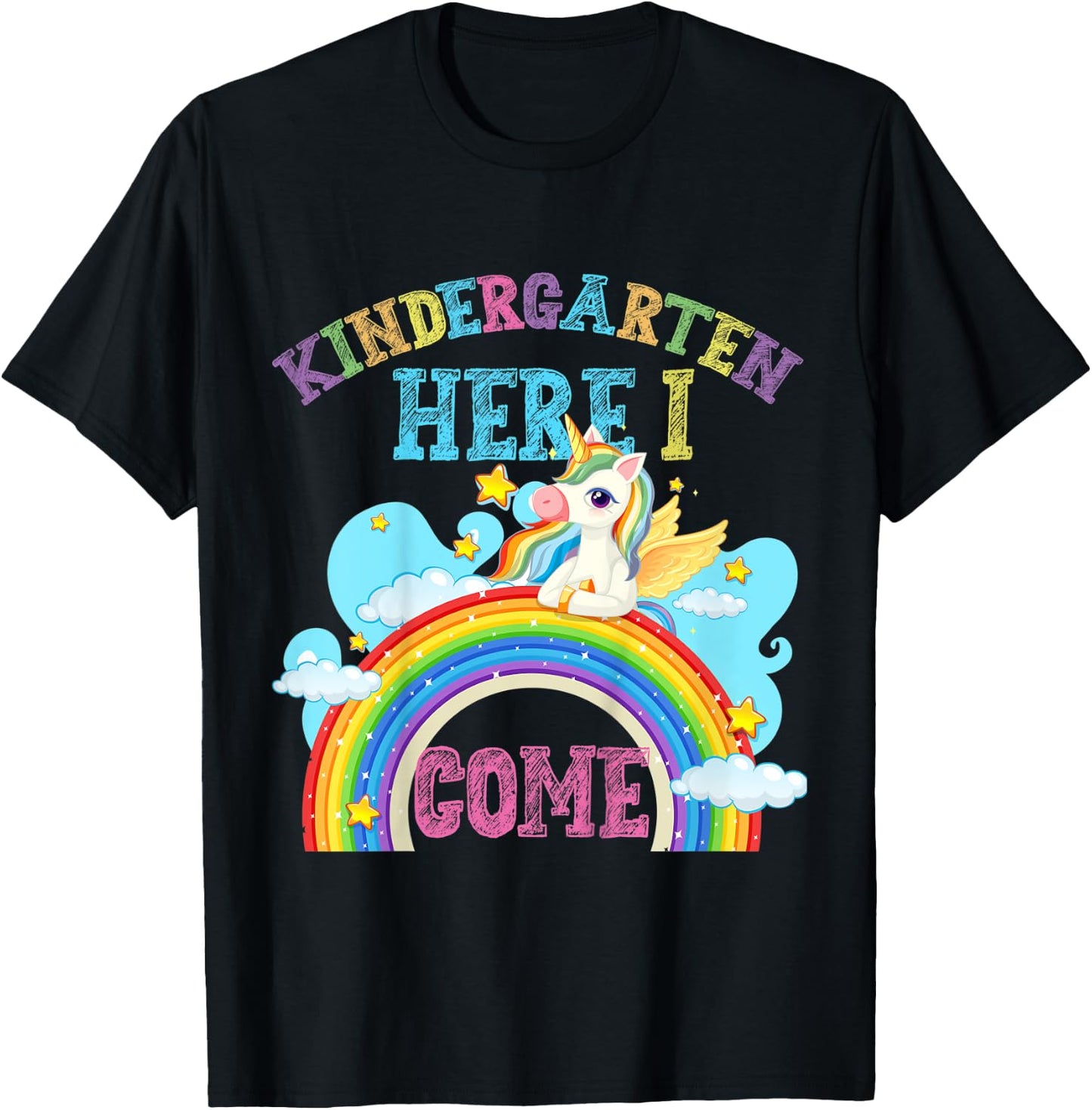 Kids Rainbow Unicorn Lover Kindergarten Here I Come School T-Shirt - T-Shirt | Black