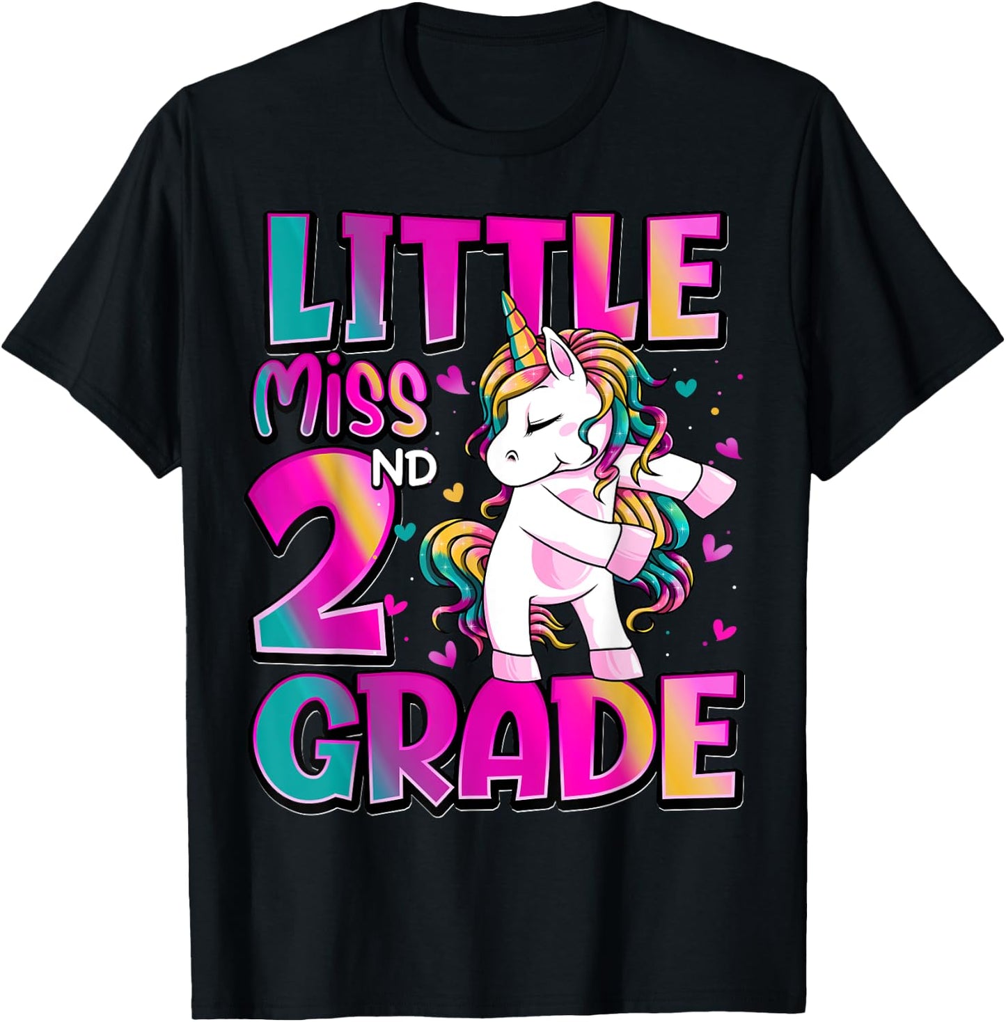 Little Miss 2nd Grade Unicorn Back To School 2nd Grade Girls T-Shirt - T-Shirt | Black