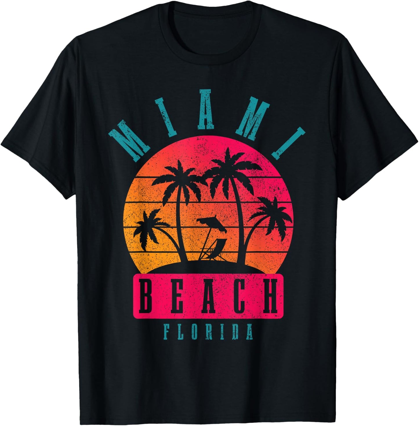 Miami Beach Florida Vintage Retro Men Women Girls Kids T-Shirt - T-Shirt | Black