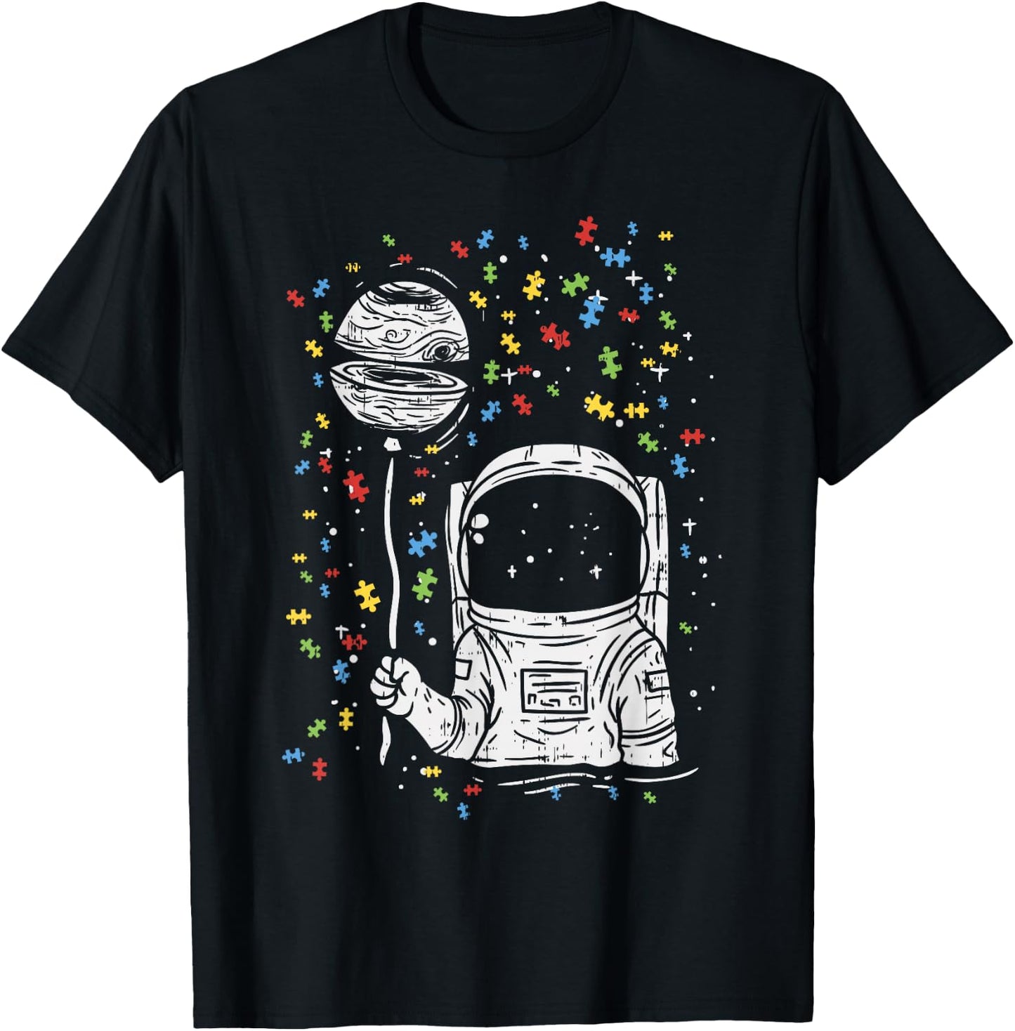 Astronaut Balloon Autism Awareness Space Kids Boy Gift T-Shirt - T-Shirt | Black