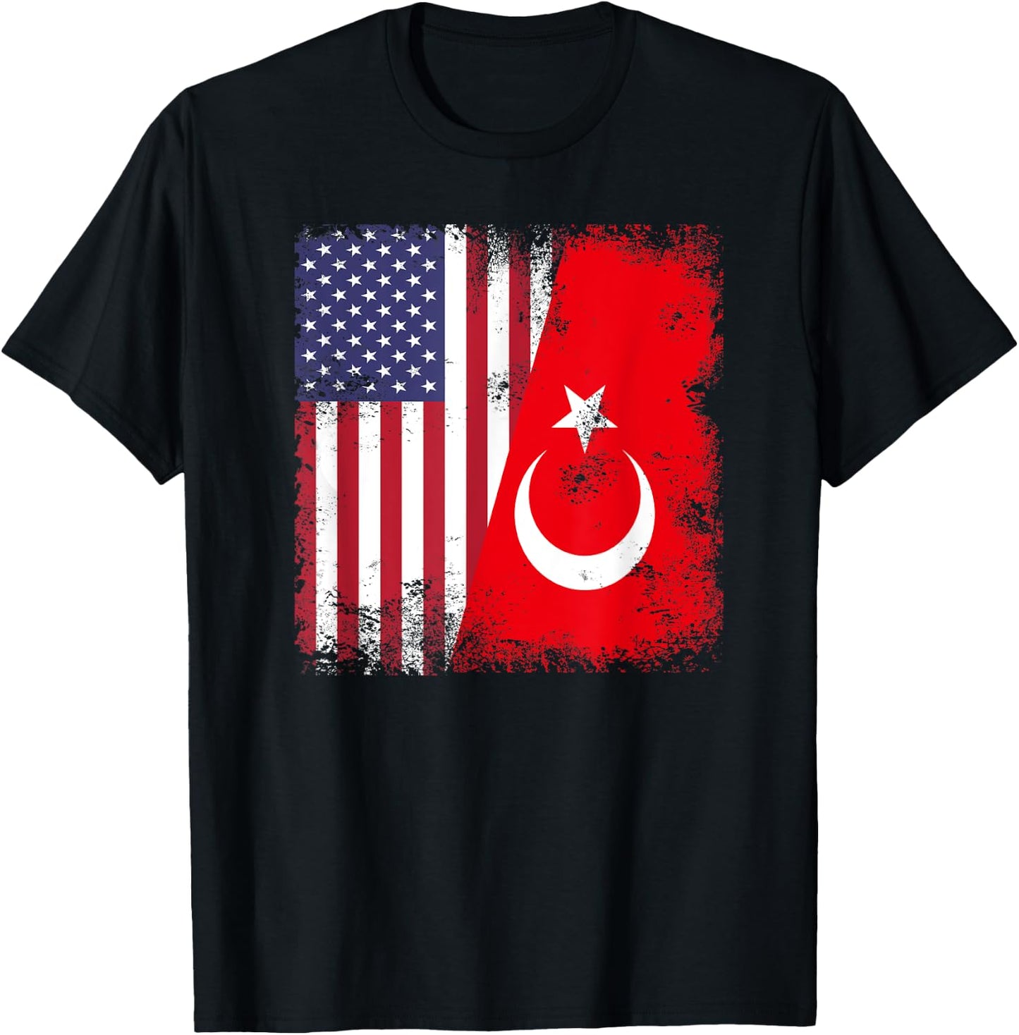 Half Turk Turkish Flag | Vintage Turkey USA Gift T-Shirt - T-Shirt | Black