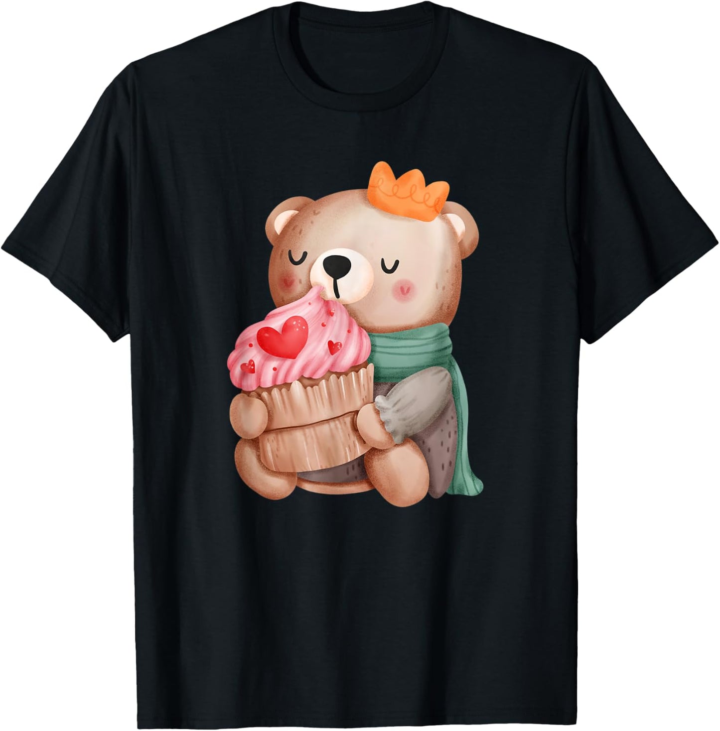 Cute Valentine Teddy Bear Pink Lovely Heart Cupcake Boy T-Shirt - T-Shirt | Black