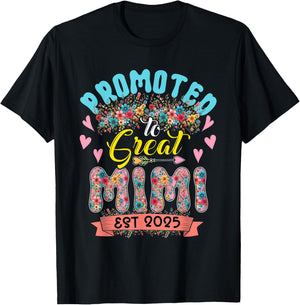 Promoted To Great Mimi Est 2025 Flowers Expecting Baby T-Shirt - T-Shirt | Black
