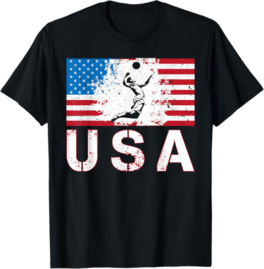 Volleyball USA team American flag US Volleyball men women T-Shirt - T-Shirt | Black
