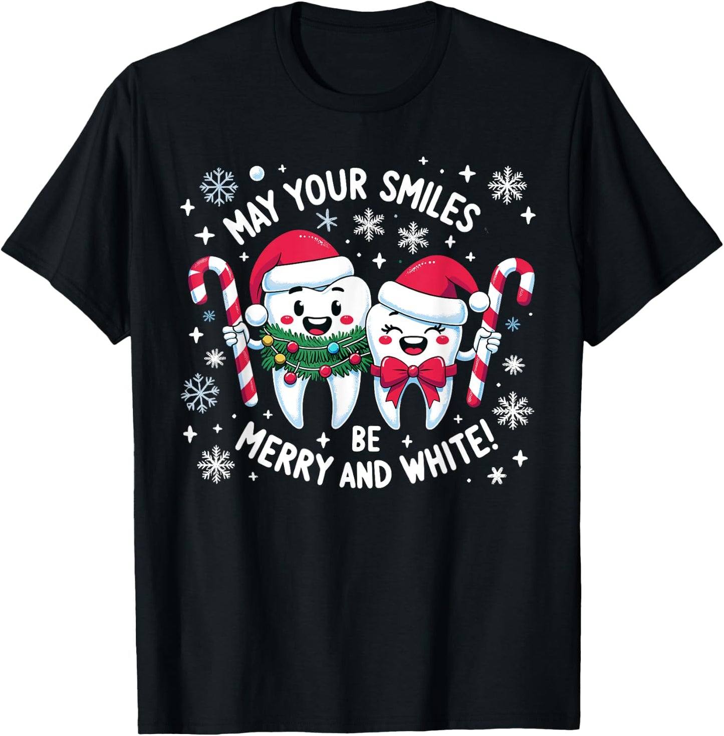 Merry and White Dental Christmas - Festive Dental Squad Xmas T-Shirt - T-Shirt | Black