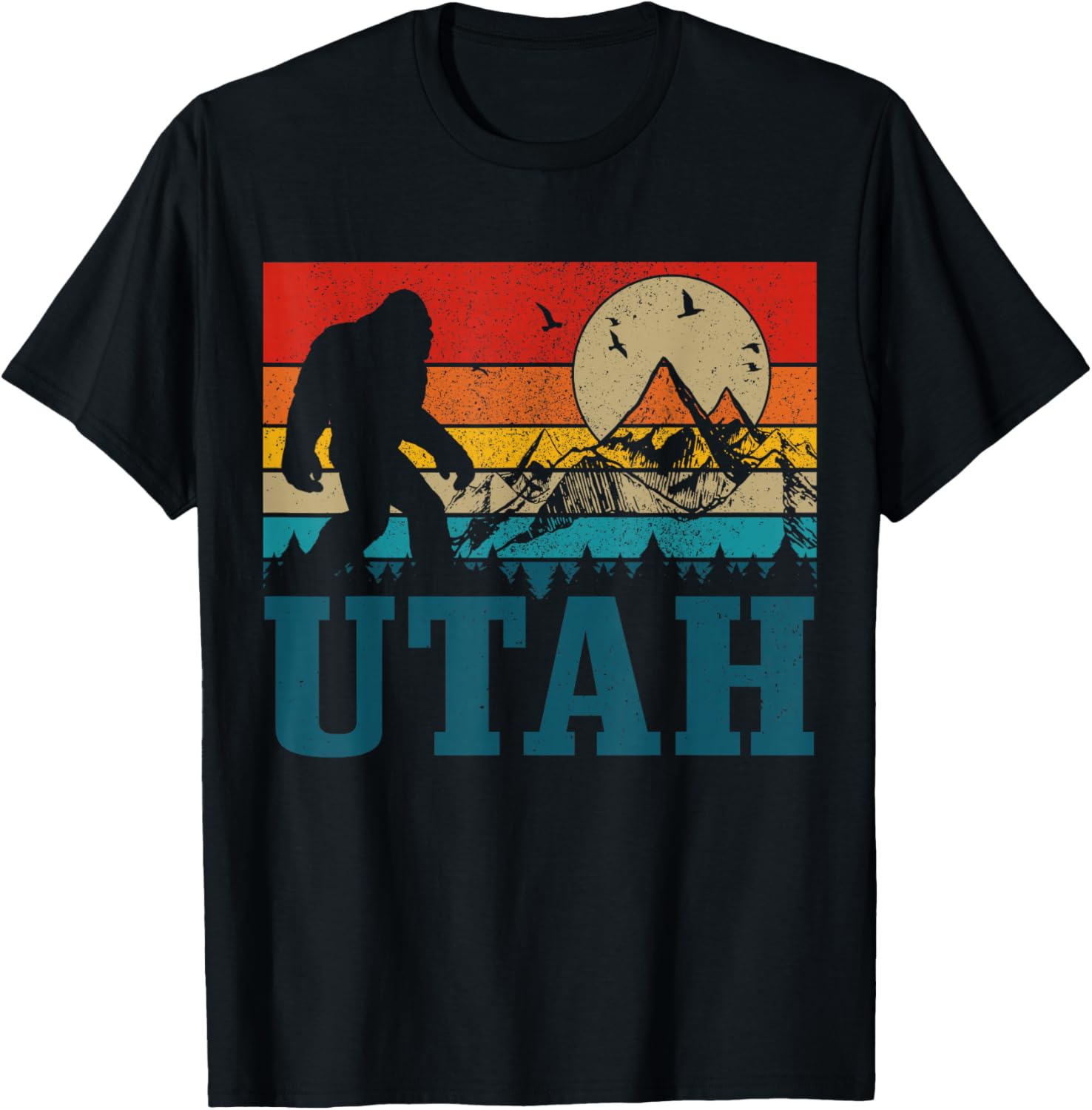 Utah Bigfoot Vintage Mountains Hiking Camping Hunter Gift T-Shirt - T-Shirt | Black