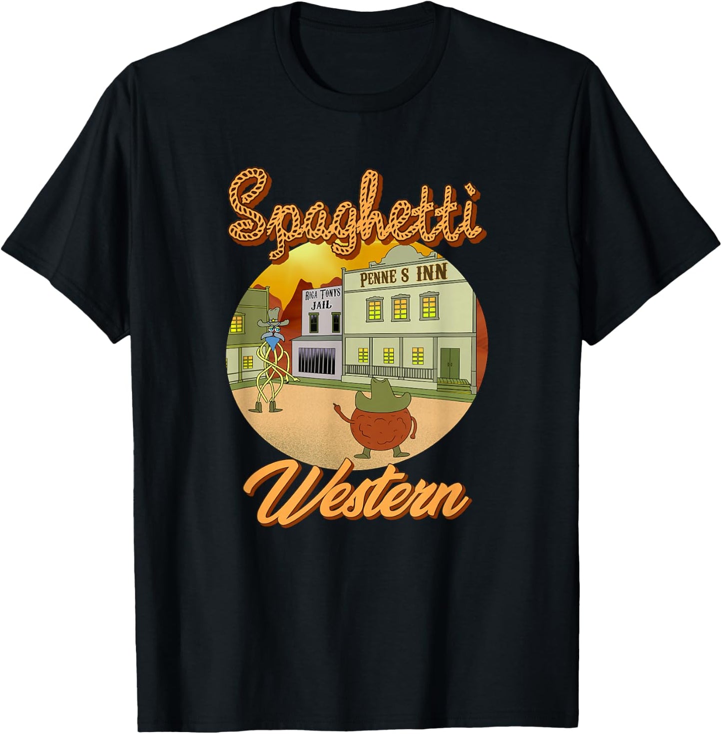 Spaghetti Western, Funny Italian Spaghetti, Pasta Meatballs T-Shirt - T-Shirt | Black