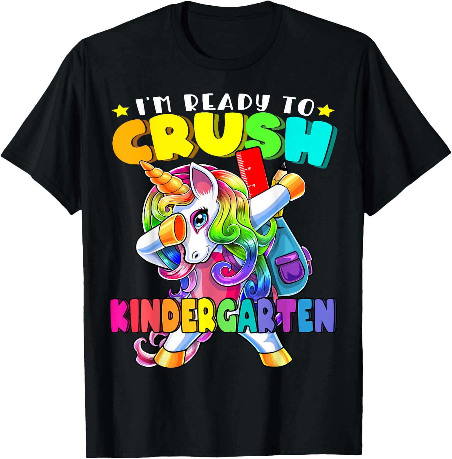 Crush Kindergarten Dabbing Unicorn Back to School Girls Gift T-Shirt - T-Shirt | Black
