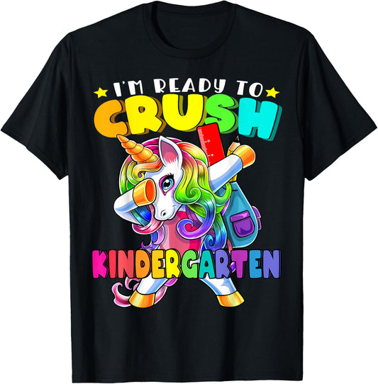 Crush Kindergarten Dabbing Unicorn Back to School Girls Gift T-Shirt - T-Shirt | Black