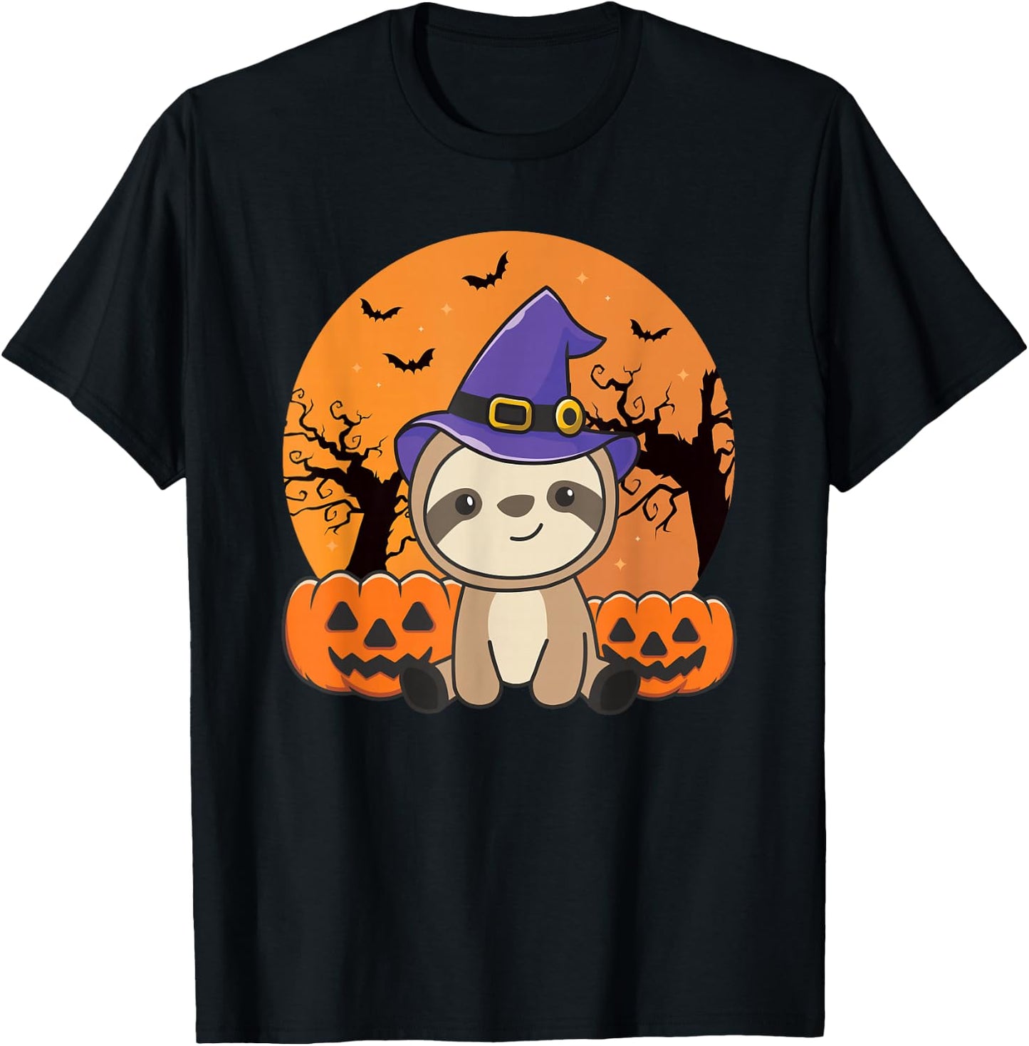 Sloth In Pumpkin Witch Sloths Happy Halloween T-Shirt - T-Shirt | Black