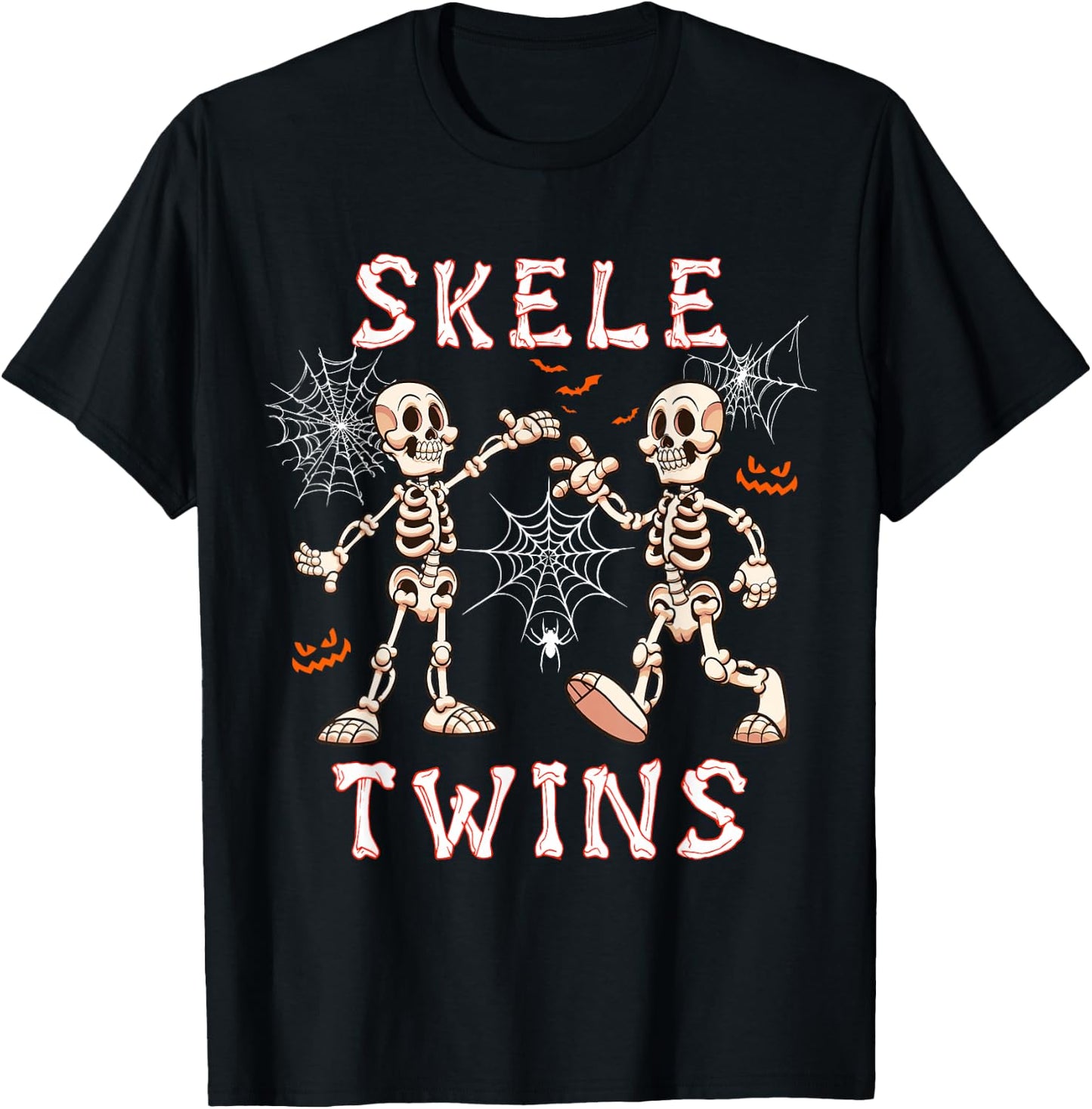 Skele Cute Twins Halloween Two Horror Skeletons Lover Family T-Shirt - T-Shirt | Black