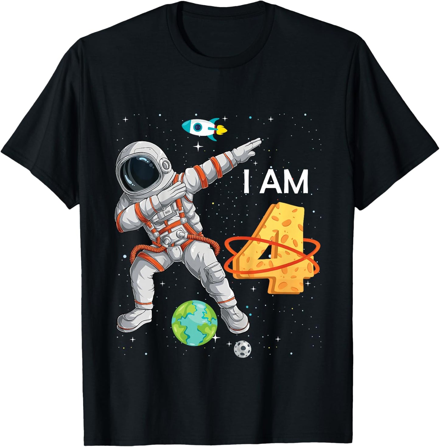 Kids 4 Years Old Birthday Boy Astronaut Space 4th B-Day T-Shirt - T-Shirt | Black