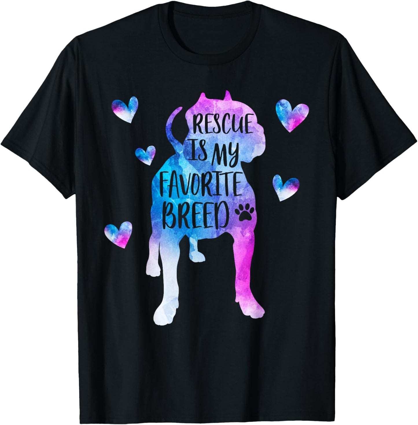 Pitbull Rescue is my Favorite Breed Watercolor Cute Mom T-Shirt - T-Shirt | Black