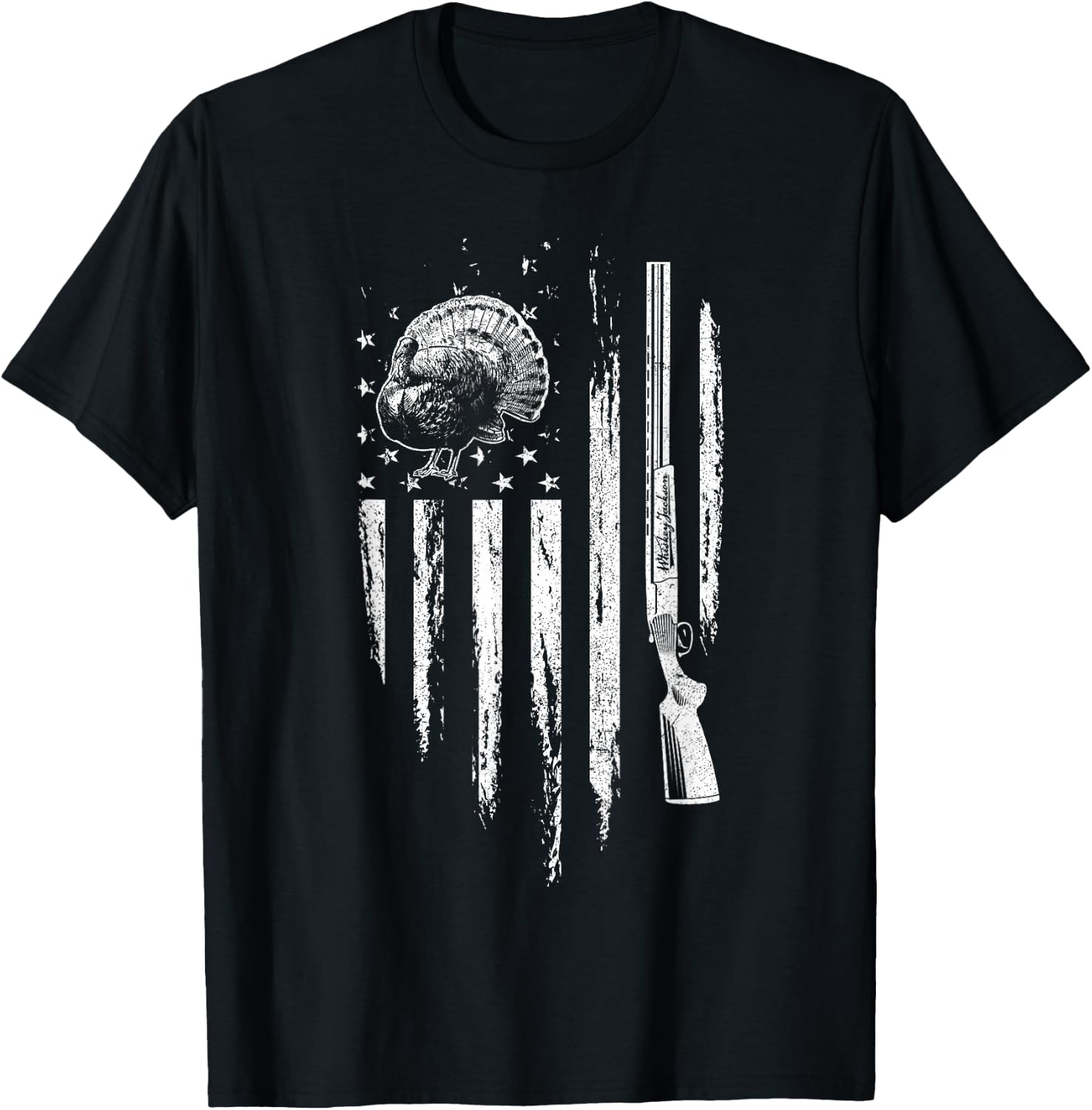 Turkey Hunting American Flag Thunder Chicken Gift Hunter T-Shirt - T-Shirt | Black