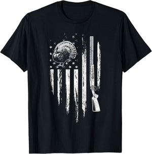 Turkey Hunting American Flag Thunder Chicken Gift Hunter T-Shirt - T-Shirt | Black