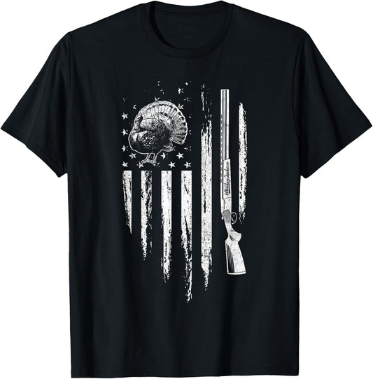 Turkey Hunting American Flag Thunder Chicken Gift Hunter T-Shirt - T-Shirt | Black